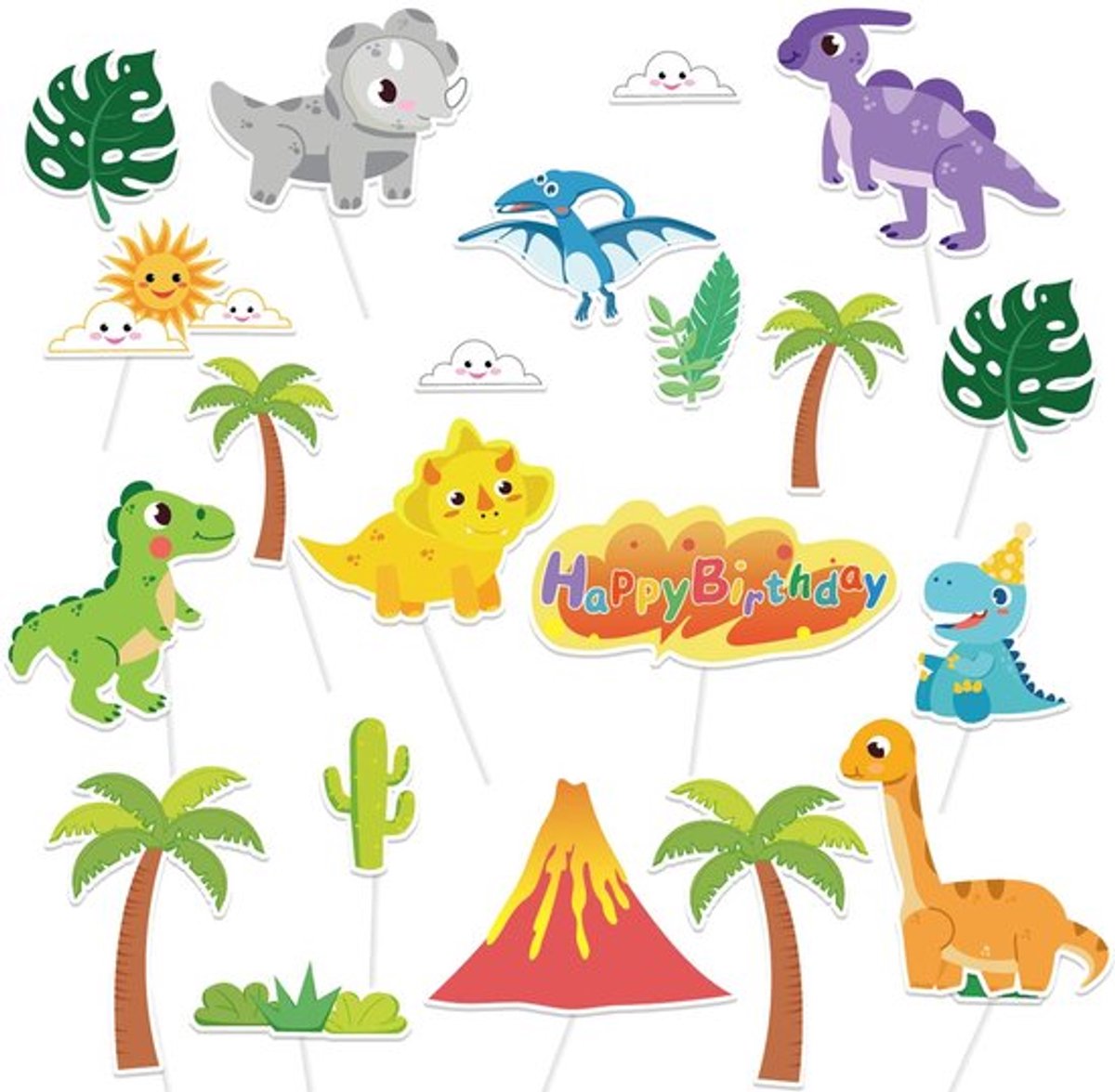 Taarttoppers 22 Stuks Dinosaurus - Taartdecoratie - Cupcake Decoratie - Jungle Thema - Verjaardagsfeest - Grappige Dinosaurus Designs