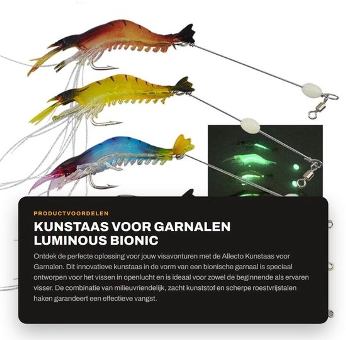Kunstaas Luminous Bionic Garnalen - Zacht Visaas - 5 Stuks - Milieuvriendelijk Kunststof - Roestvrij Stalen Haken - Opbergdoos - Vishaak