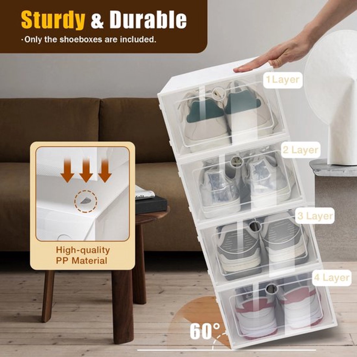 24 stuks, stapelbare schoenendozen, opvouwbare grote witte schoenendozen, doorzichtige transparante deur, ste