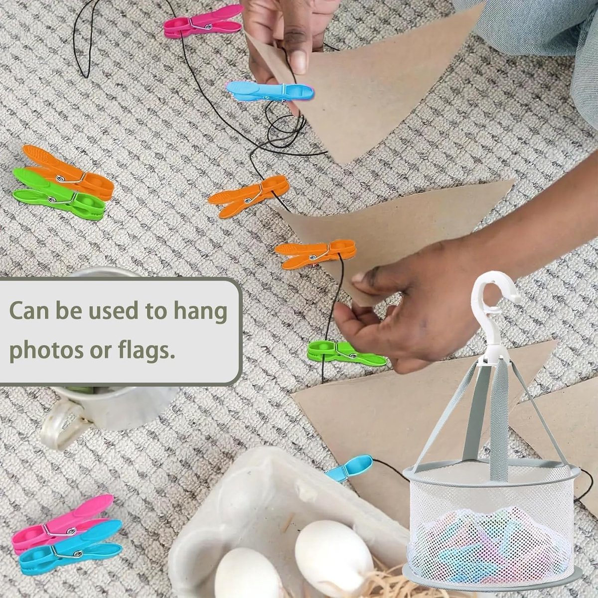 48 Kleurige Kledingknijpers met Mand, Sterke Plastic Wasknijpers, Antislip Kledingknijpers voor Buitengebruik en Binnengebruik, Ideaal voor Handdoeken en Sokken