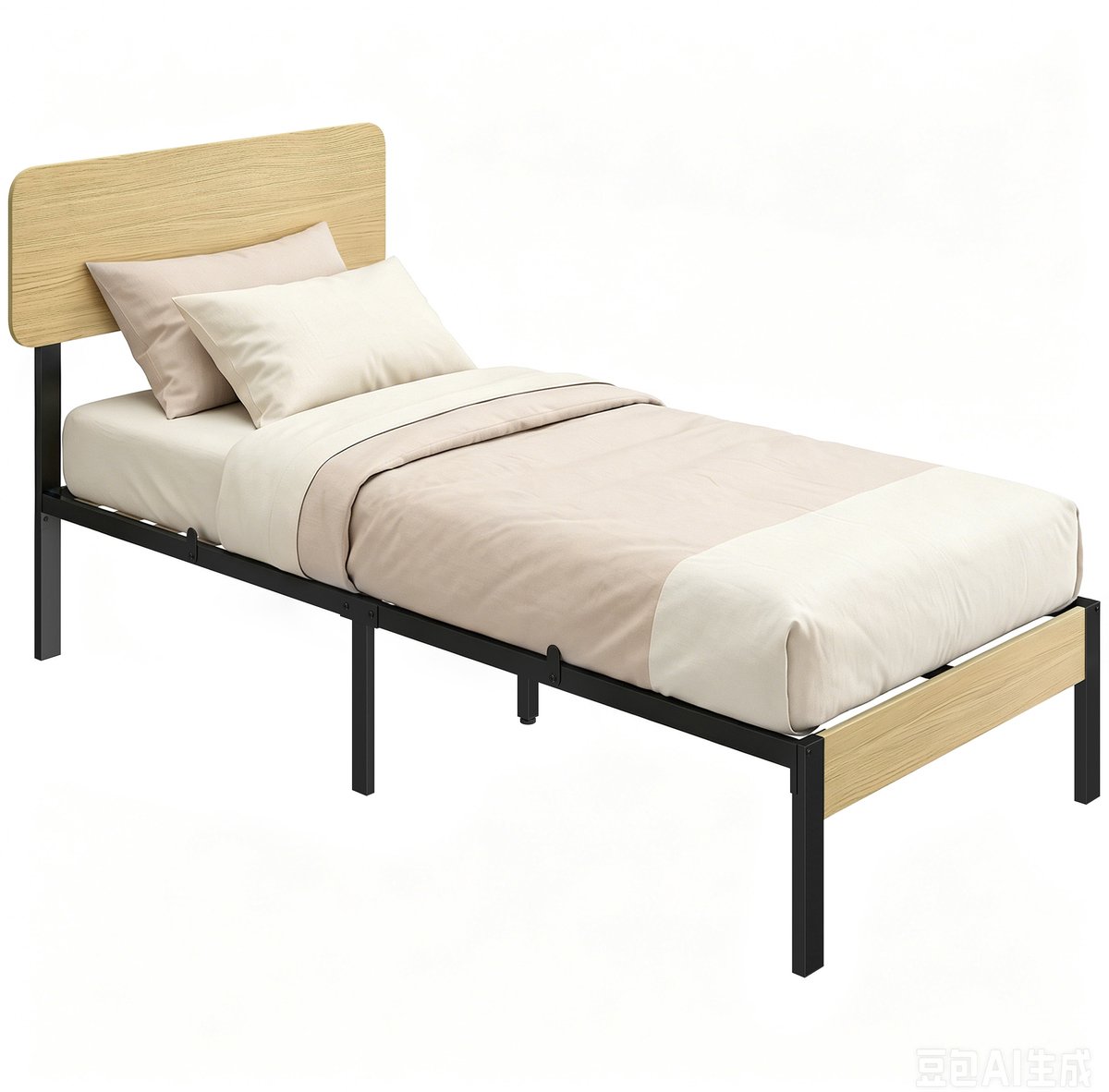 HOMCOM Bed Frame-Metall, Spanplatte-Natürliche Holzoptik