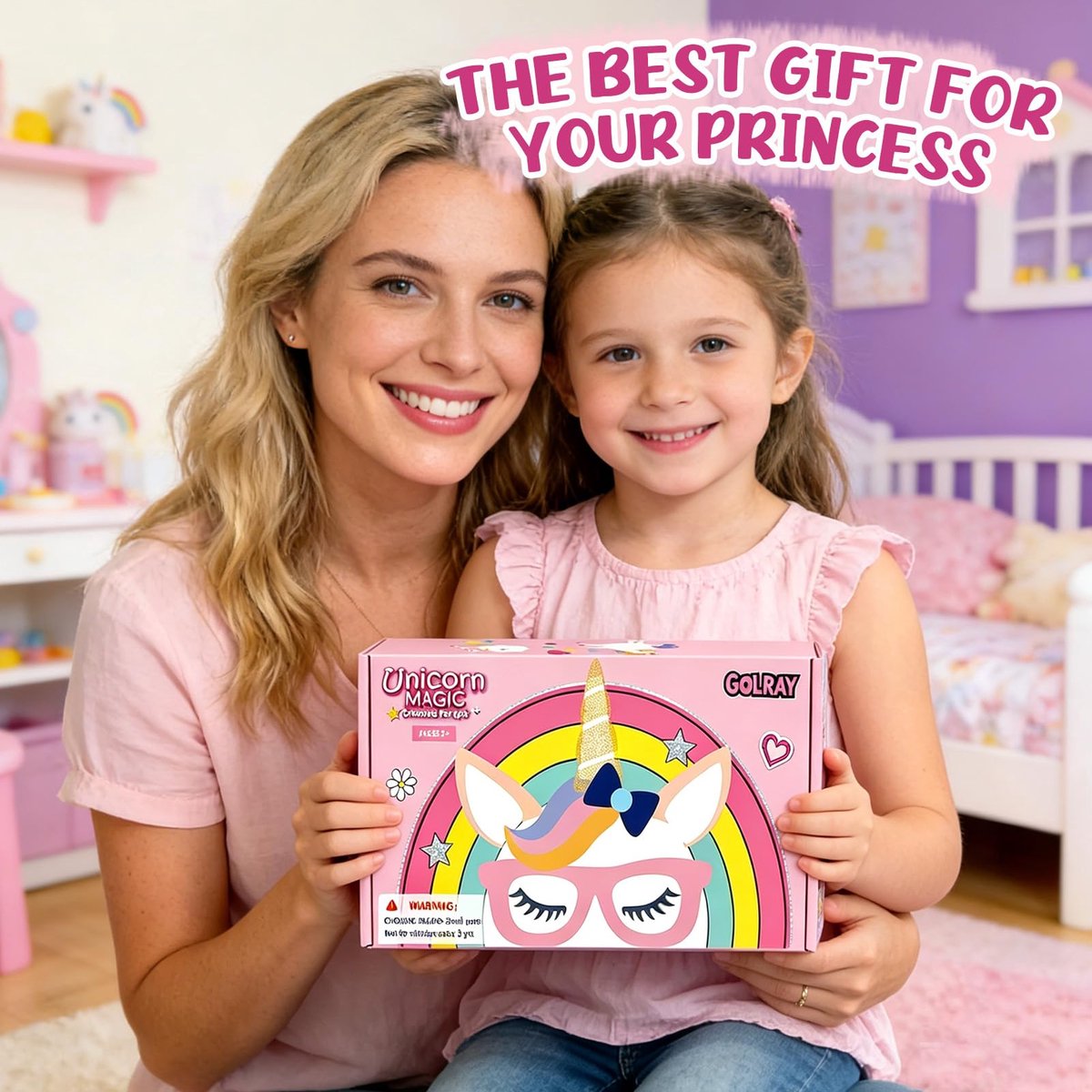 SnelShoppen - Kindernagellakset met 12 niet-giftige peel-off nagellakken op waterbasis, glitter, eenhoorn geschenkdoos voor meisjes vanaf 3 jaar, perf