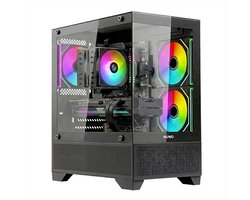 SnelShoppen - Nuwo Flow FK100 Micro-ATX Mini Tower PC Behuizing | 3 ARGB Ventilatoren 120 mm | Panorama-glas Front- en Zijwand | Zwart | Gaming en Kan