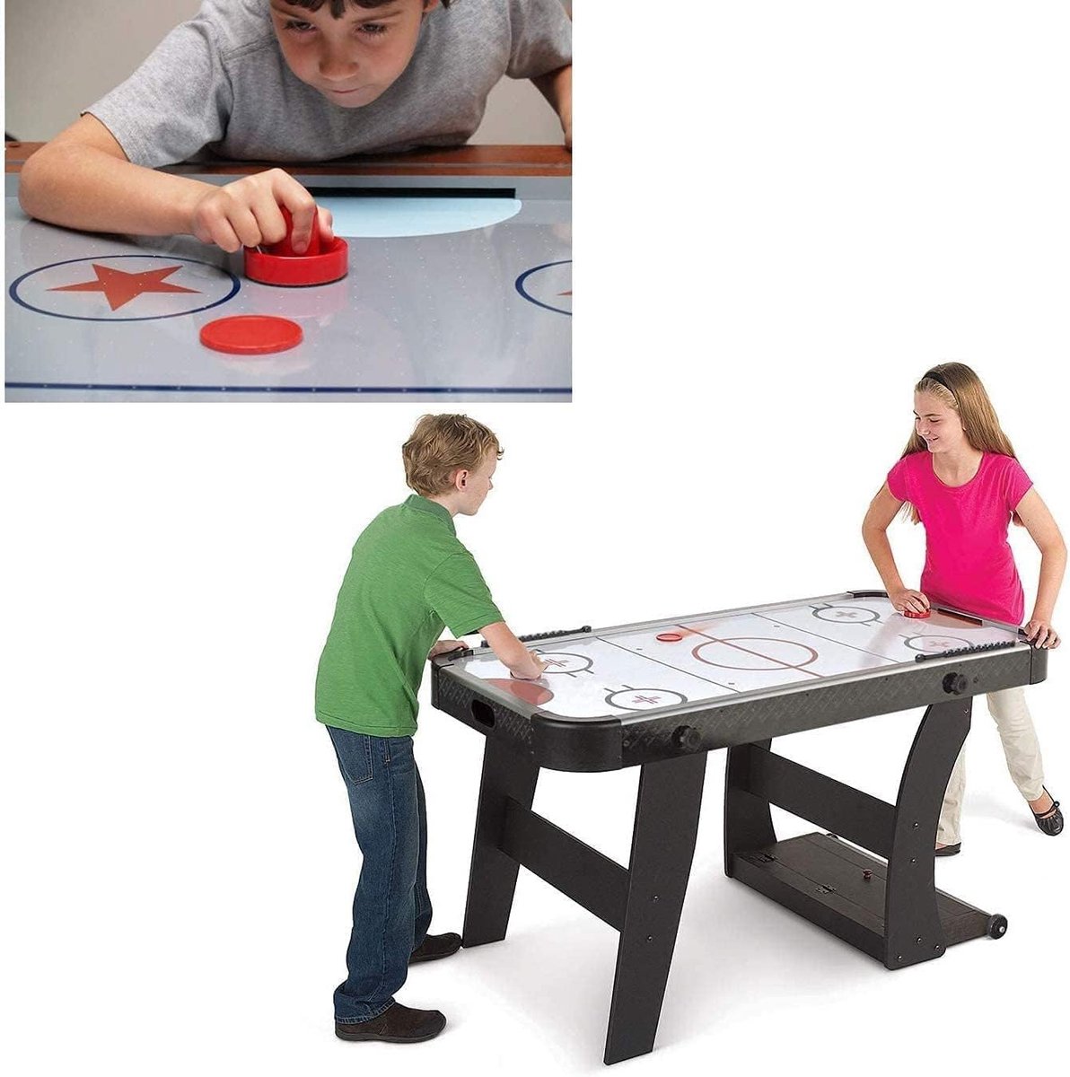 Set van 2 Air Hockey Pushers en 4 Vervangende Rode Pucks voor Tafelspel - Ideaal voor Spelletjesavonden en Competities