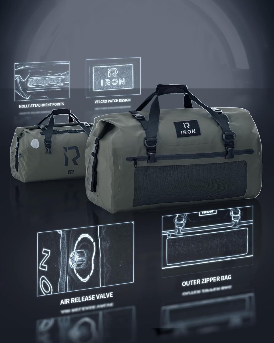 SnelShoppen - Waterdichte motortas 70L, Achtertas voor Motorfiets, Zadeltas met Roltop, Snelle Riemen, Molle-systeem voor Kamperen en Outdoor Avonture