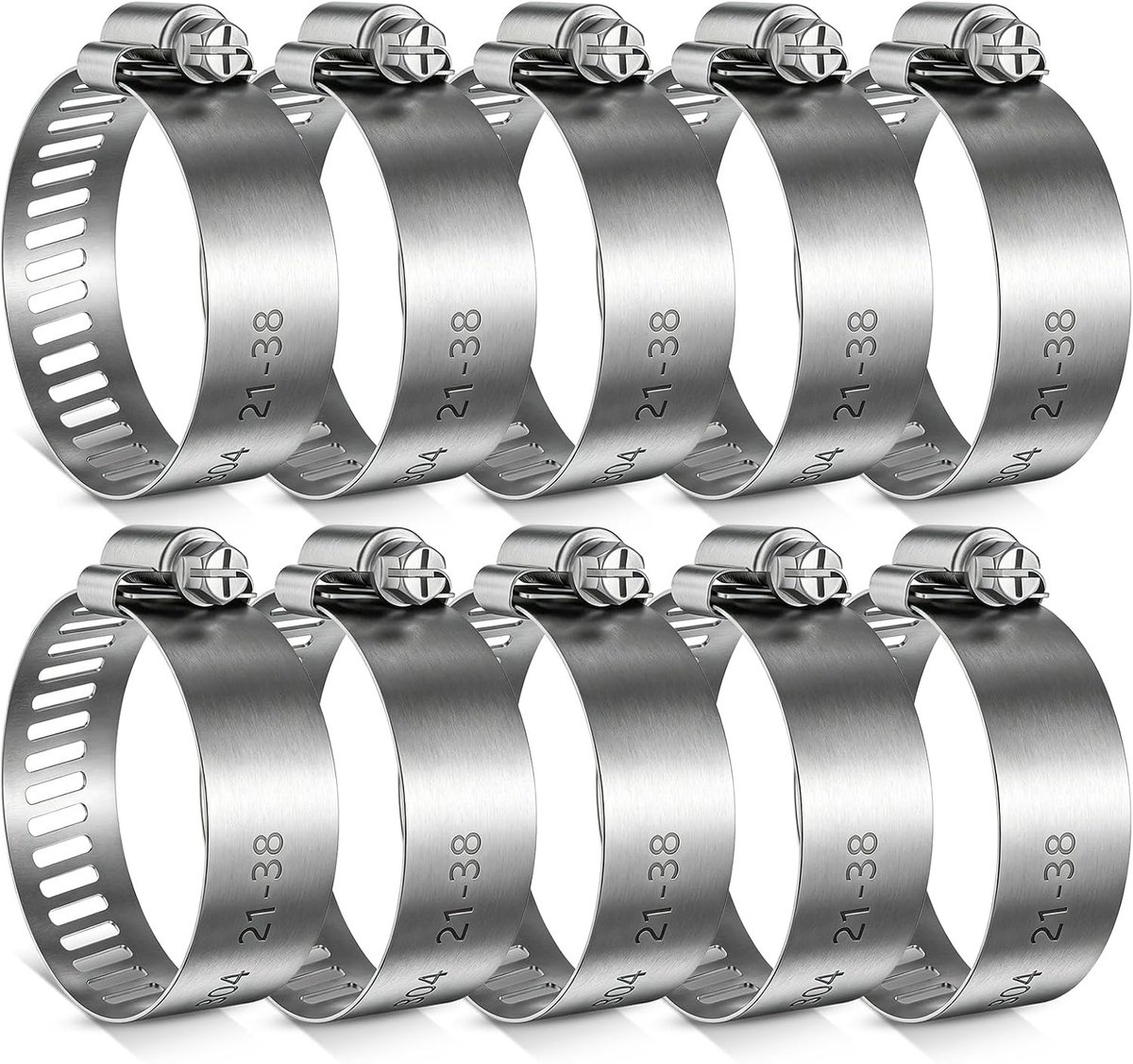Set van 10 krachtige slangklemmen met een spanbereik van 21-38 mm voor stevige bevestiging