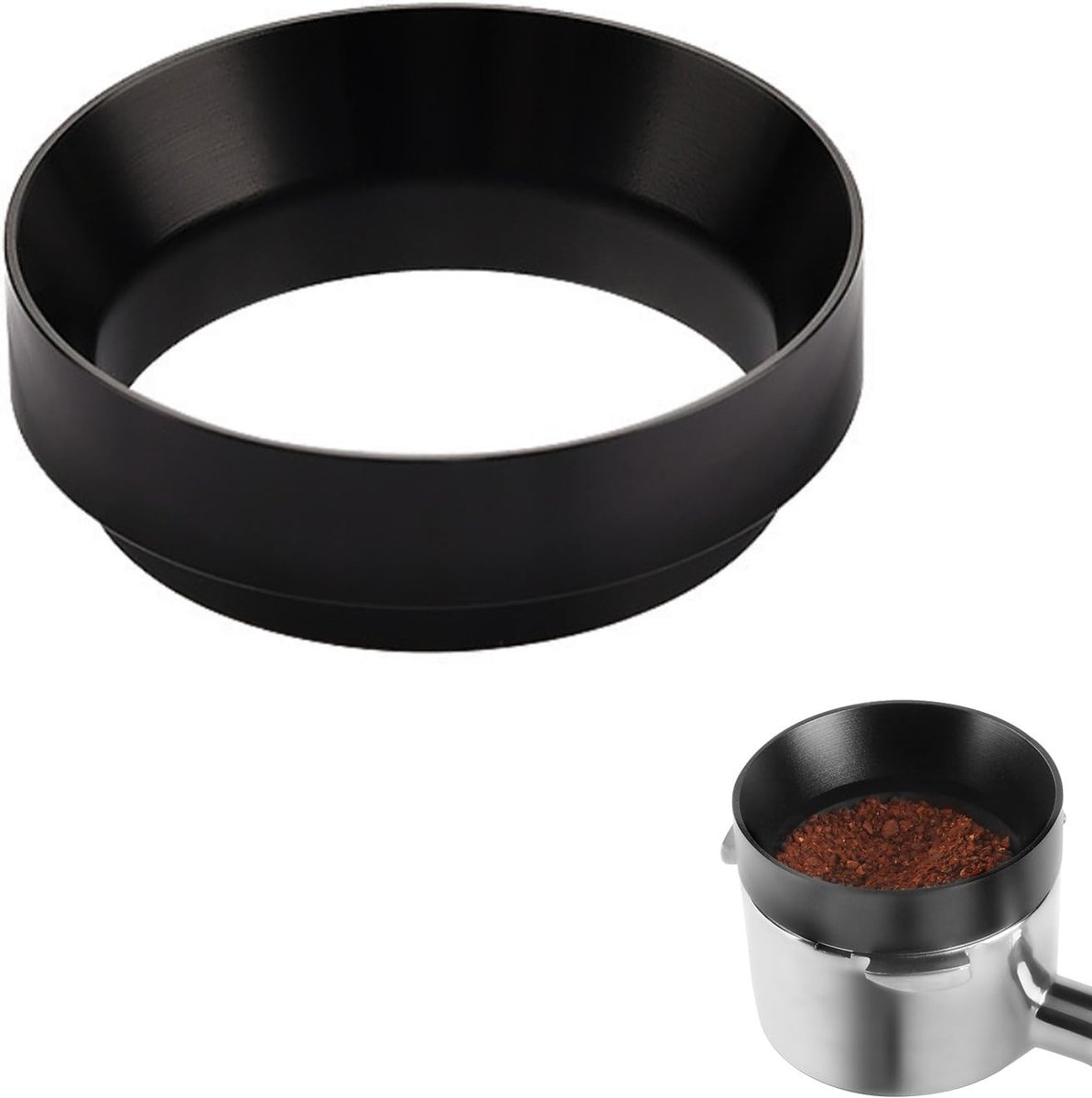 Koffie dispenser ring 58mm, magnetische filterhouder, doseer cup, aluminium, trechter, zwart, perfect voor barista's en koffieliefhebbers