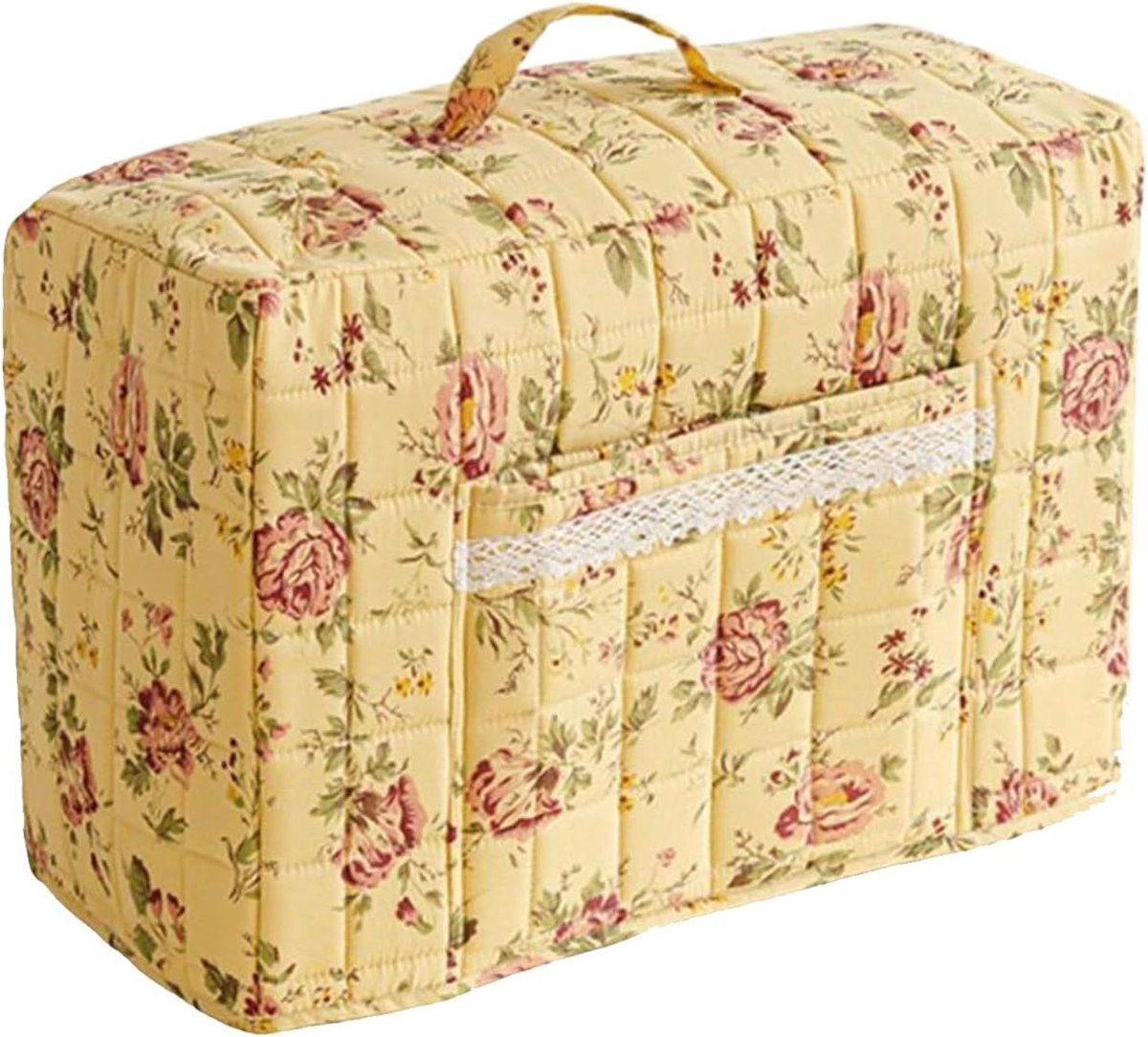 Naaikoffer Bloemenprint - Naaimachinehoes Beschermtas - Naaispullen Opbergen - Stofdichte Hoes - 43 x 35 x 24 cm - Geel