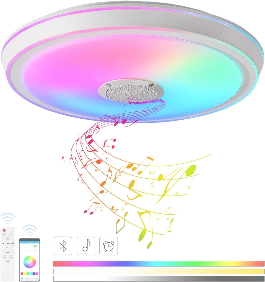 SnelShoppen - LED Plafondlamp met Bluetooth Speaker 50cm RGB Dimbaar met Afstandsbediening en App Voor Kinderen Kamer, Moderne Verlichting voor Woonka
