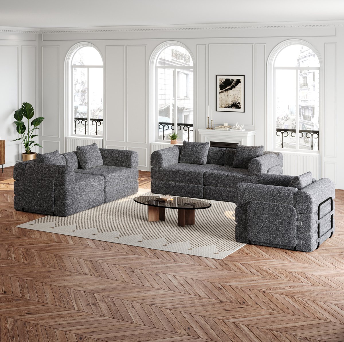 STILVORA U-Bank 274 x 183,8 cm - 2-in-1 Slaapbank Met Opbergruimte In Armleuning - 6-Zits Voor Woonkamer Of Logeerkamer - Chenille Grijs
