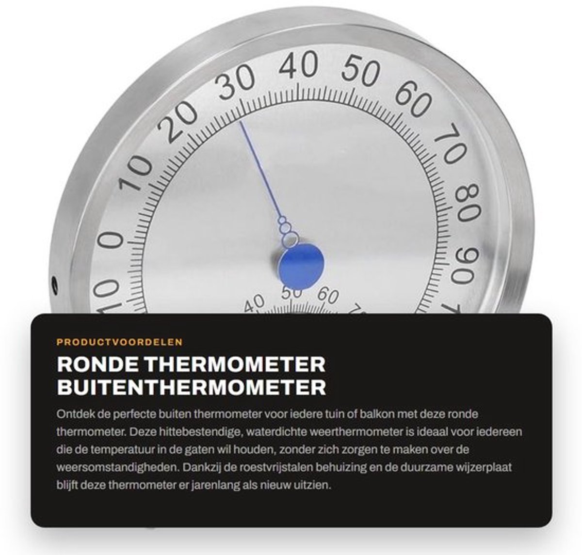 Ronde Thermometer - Buitenthermometer - Hittebestendig - Grote Formaat - Waterdicht - Met Houder - Geschikt voor Buiten