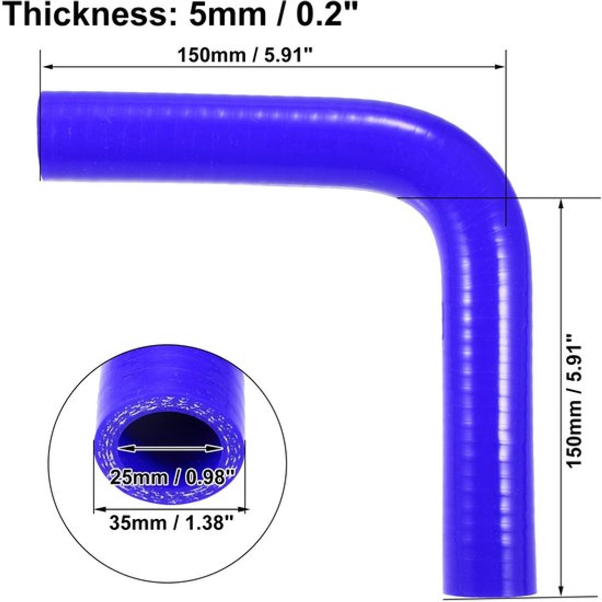 Siliconen Slang 90 Graden Bocht - Universele Koppeling - Binnendiameter 25mm - Lengte 150mm - Blauw - Duurzaam Materiaal - Koelslang