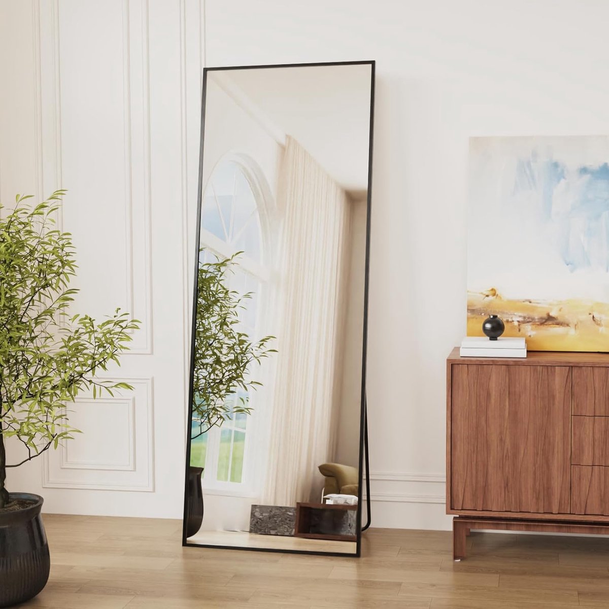 SnelShoppen - Staande Spiegel 161x52 cm, Gehard Veiligheidsglas, Full-Body Wandspiegel voor Slaapkamer, Woonkamer en Hal - Grote Wandhanger in Modern