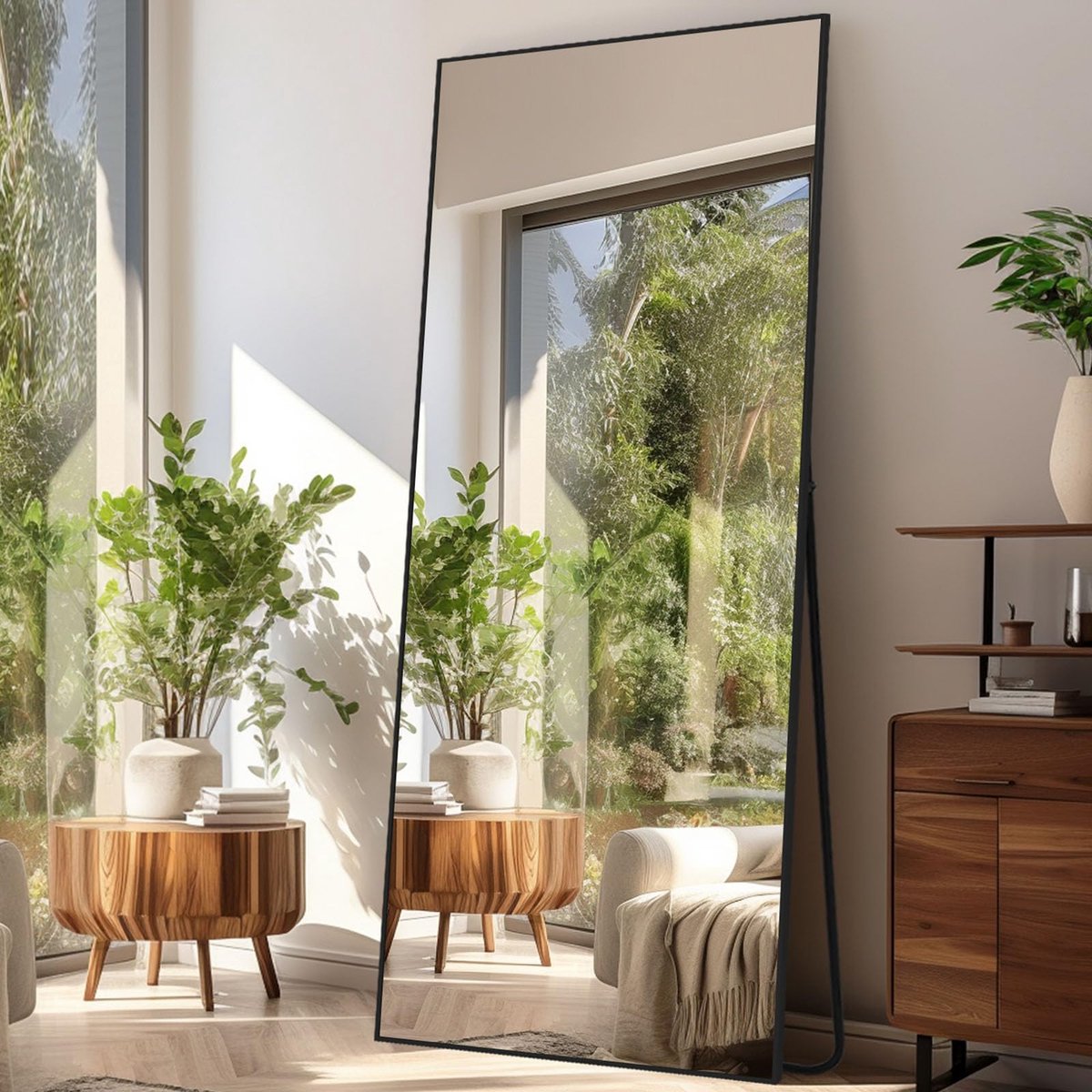 SnelShoppen - Grote Staande Spiegel 180x76 cm - Vrijstaande Vloerspiegel met Zwarte Rand - Rechthoekige Spiegel voor Slaapkamer, Woonkamer en Entree -