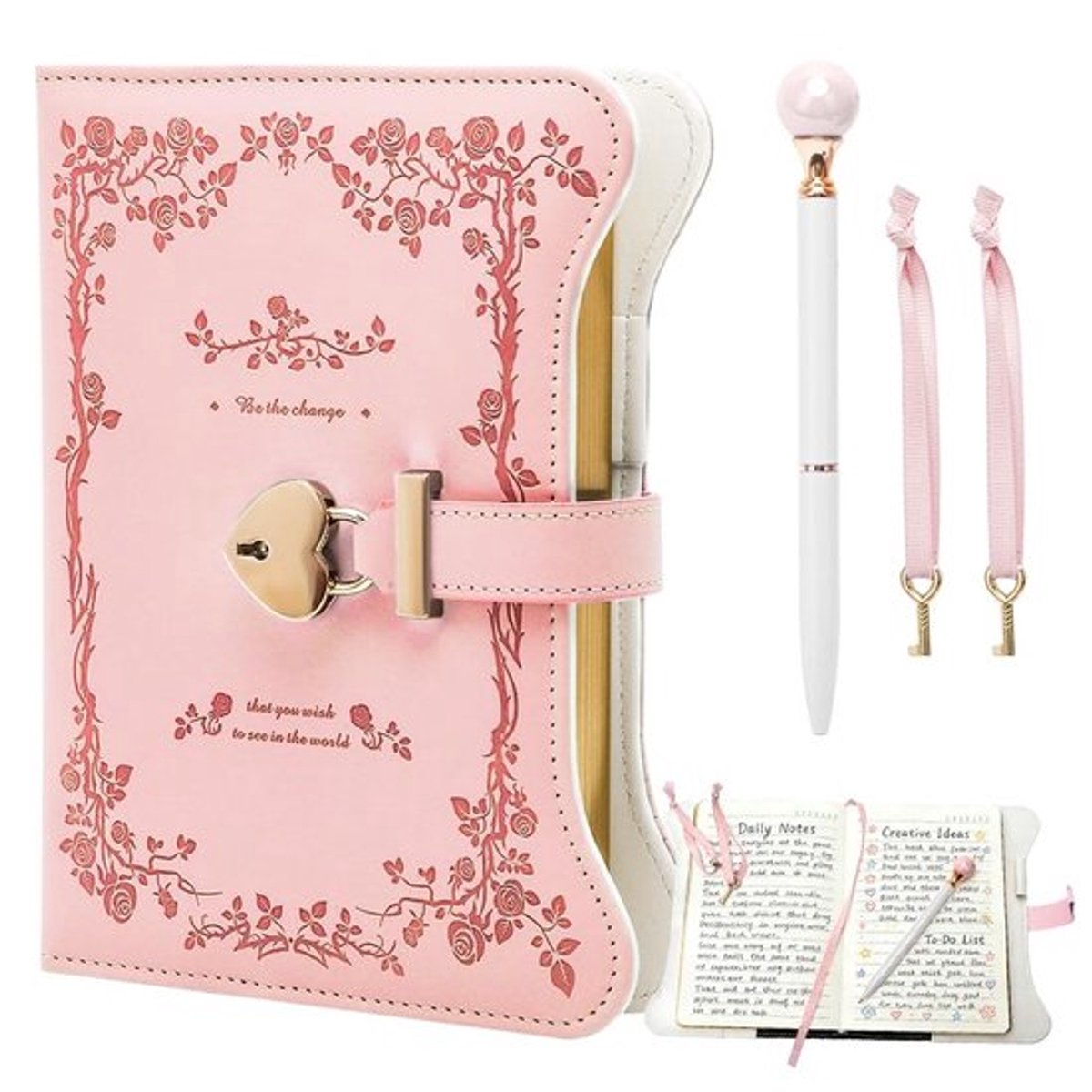 Dagboek met slot - Notitieboek - Geheim notitieboek - Cadeau voor meisjes - 20 x 14,5 cm - Inclusief pen en sleutels - Notitieboekje