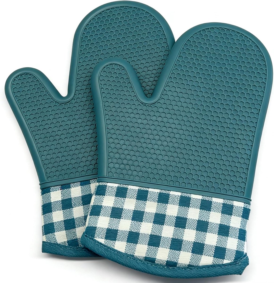 Thijox - Ovenwanten 1 paar antislip keukenhandschoenen van katoen, hittebestendige pannenlappen voor koken, bakken en grillen in zwart/grijs
