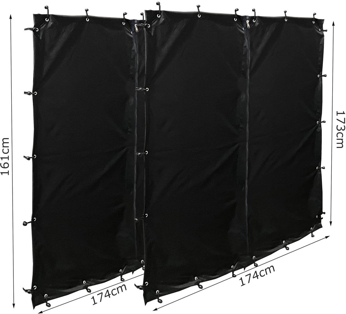 SnelShoppen - Weerbestendige set voor- en achterwand voor haardhouten onderstel XXL 185 x 70 x 185 cm PVC zwart - Tuin, Camping, Feest, Bescherming, O