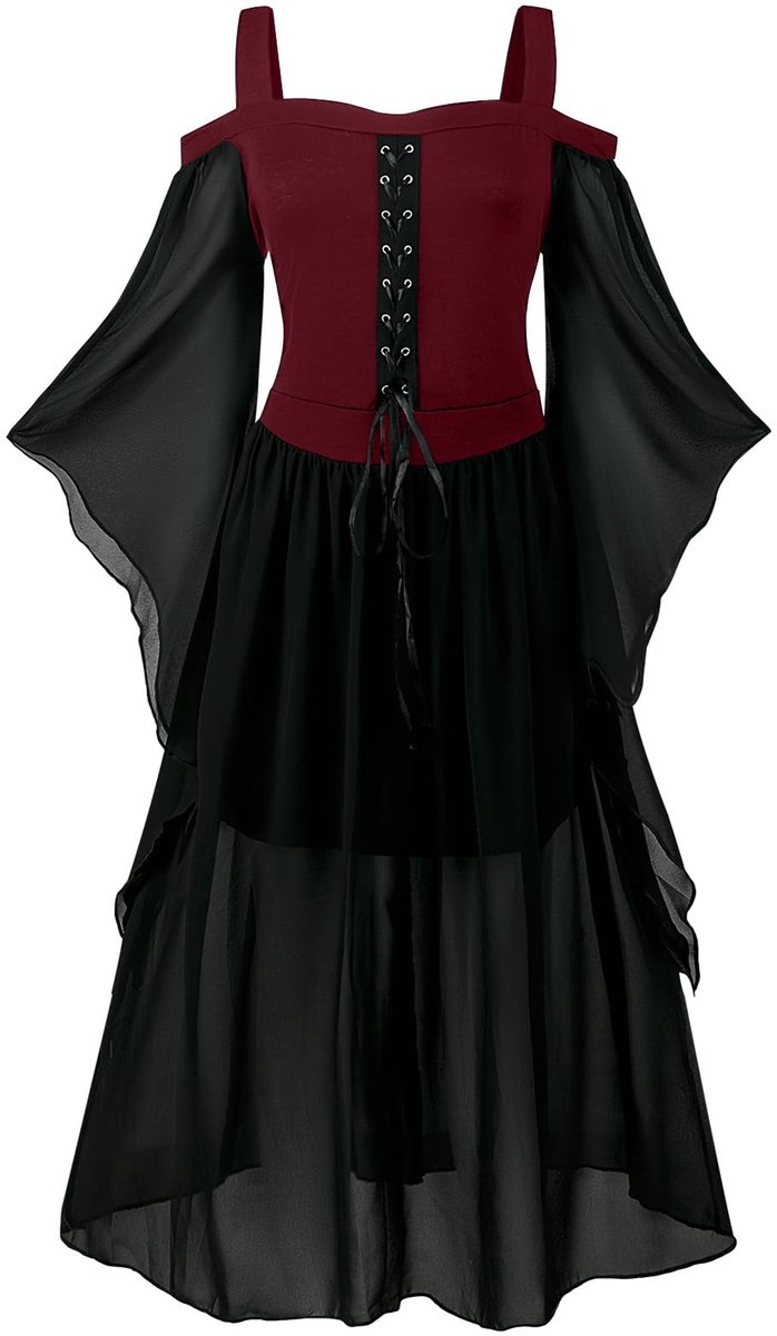 SnelShoppen - Middeleeuwse jurk met trompetmouwen voor dames, traditionele Ierse renaissance cosplay, zwart, S, perfect voor carnaval, Halloween en fe