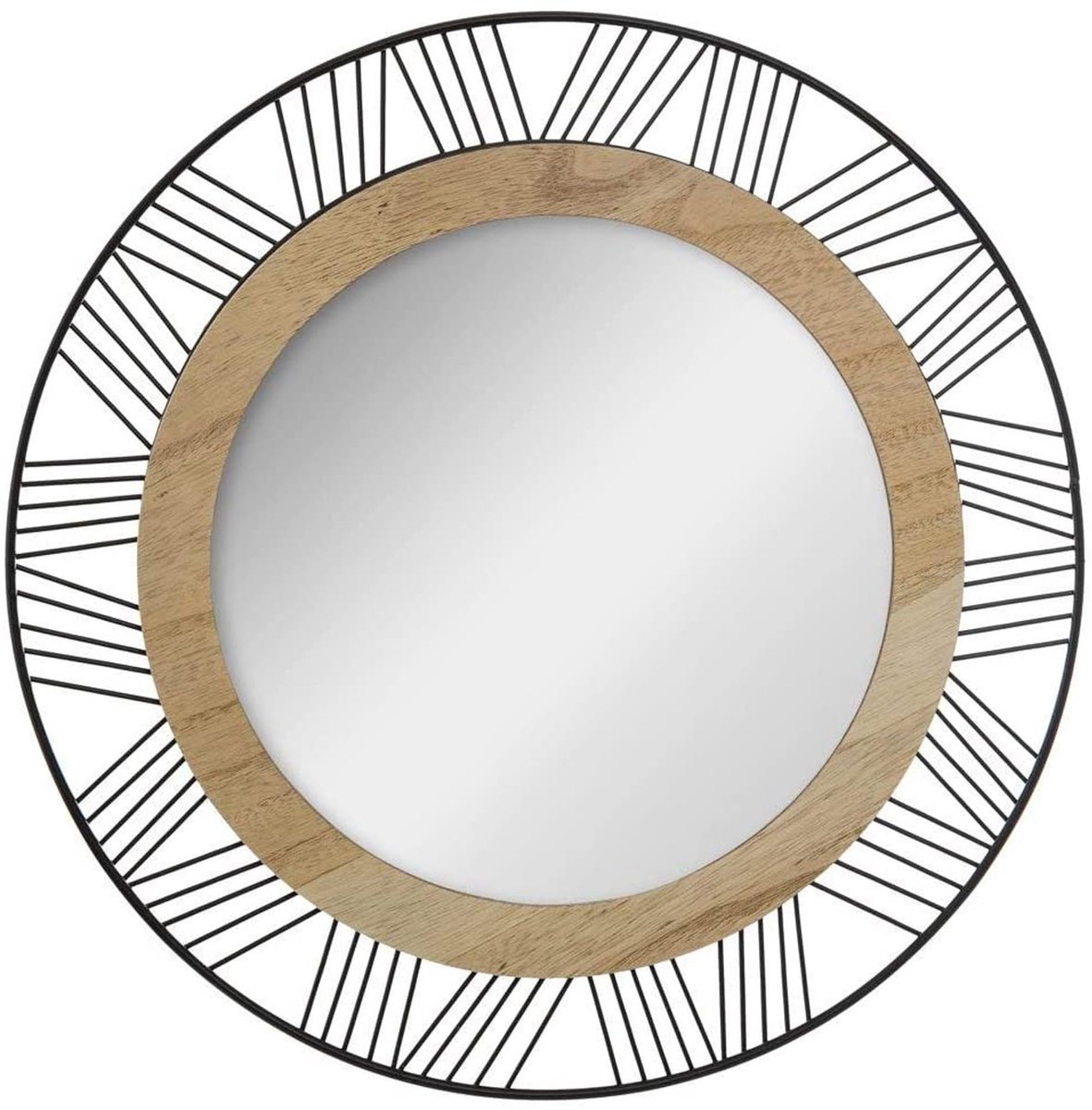 SnelShoppen - Ronde Spiegel Hout en Metaal voor Wandmontage, Diameter 45 cm, Decoratieve Wandspiegel voor Woonkamer, Slaapkamer, Hal en Badkamer