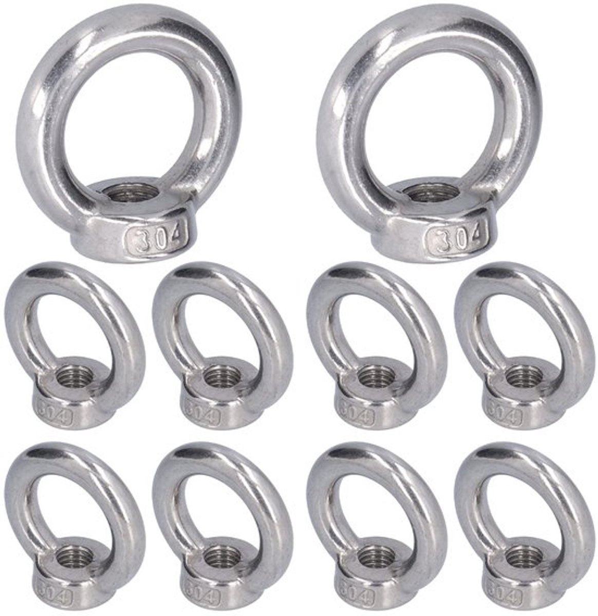 Hijsoogmoer Roestvrij Staal - 10 Stuks - Schroefdraadmoer - Ringvorm - Technische Kranen - Hooggepolijst - Oogmoer