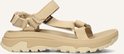 Beige Teva sandaal, zijaanzicht, met klittenbandsluiting en dikke zool.