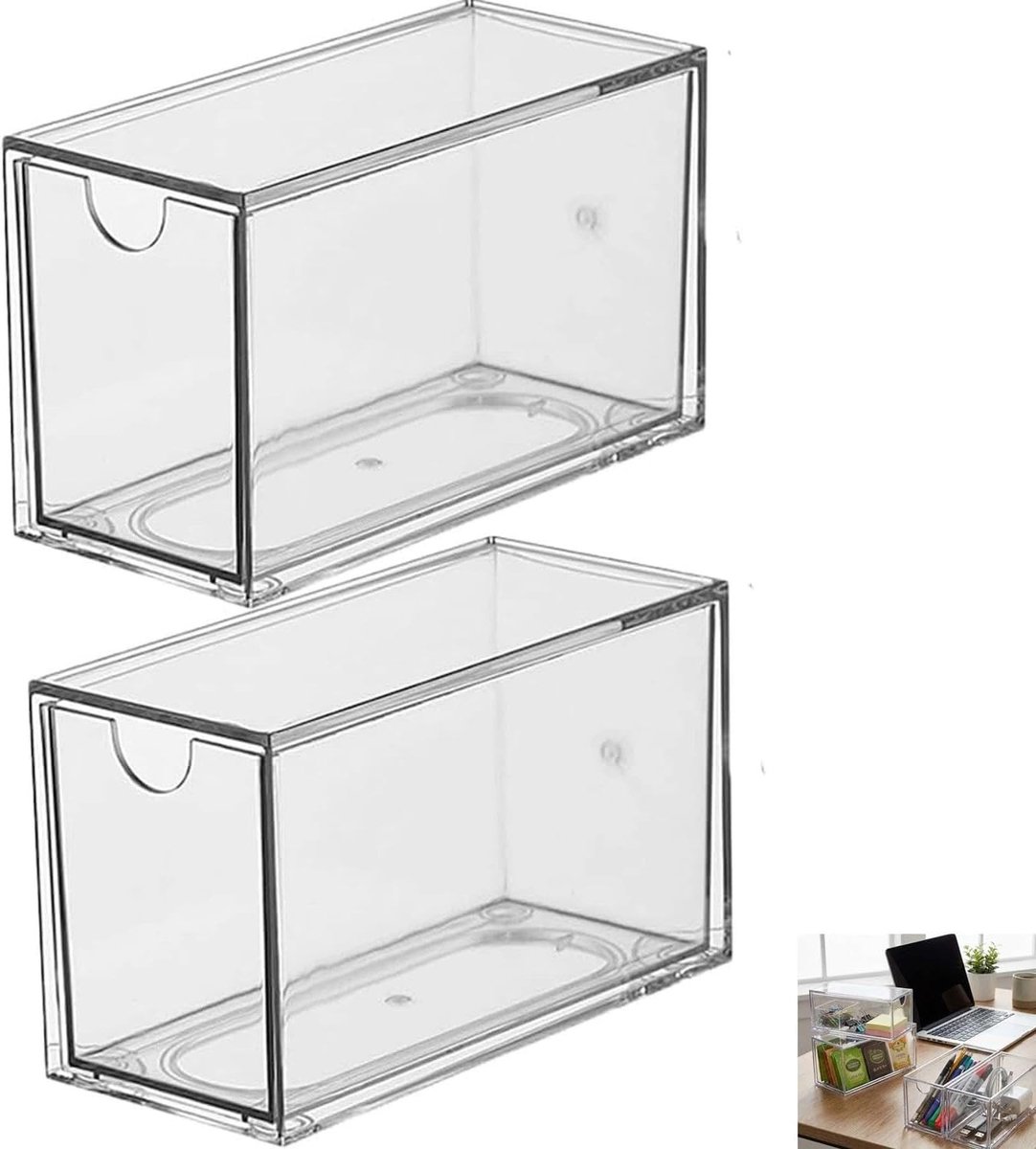 Ladenorganizer voor kantoor, multifunctionele lade-box voor bureaubenodigdheden en theezakken, 2 stuks voor efficiënt opbergen