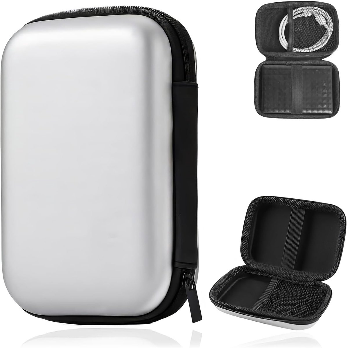 SnelShoppen - Hard Protective Case voor Externe SSD's, Reisopslag Tas, HDD Case voor 6.3 cm (2.5 Inch) Harde Schijven, 2 Binnenvakken, Zilver, Waterdi