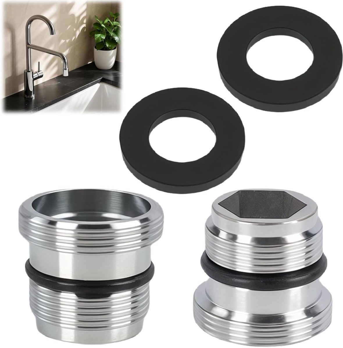 SnelShoppen - 2pcs M18.5 naar M22 Waterkraan Adapter met Mannelijk Schroefdraad, Slangaansluiting voor Waterfilter, Aerator en Tuin, Corrosiebestendig