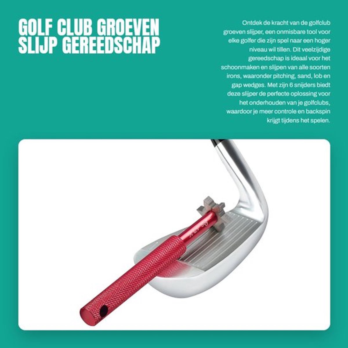 Golfclubreiniger met 6 Snijders - Geschikt voor Irons - Verbeterde Backspin - Inclusief Opslagbuis - Lengte 11 cm - Professionele Tool - Golfclub Slijper