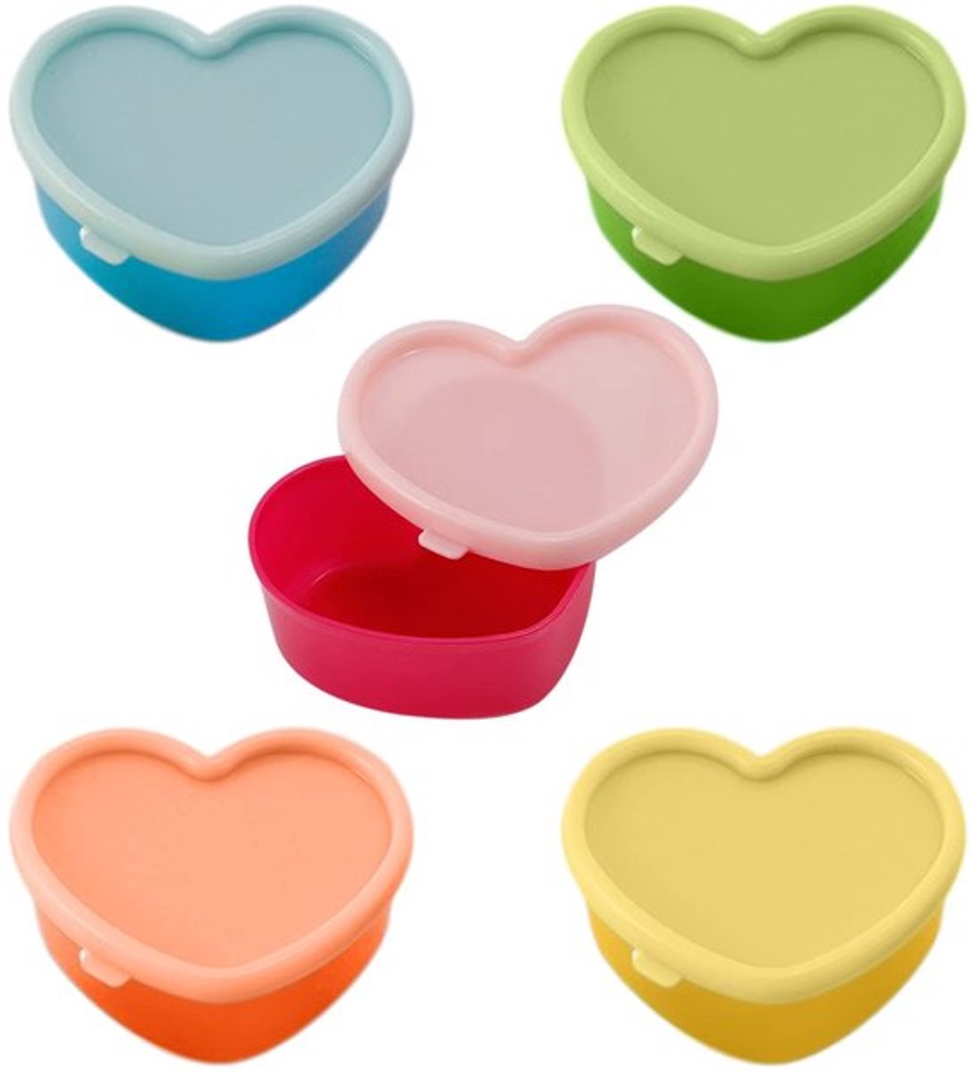 Opbergdoos 5 stuks - Hartvormig - Mini-opslag - Kunststof - Levensmiddelen - Veilig en milieuvriendelijk - 6,5 x 7,5 x 3,5 cm - Opbergcontainer