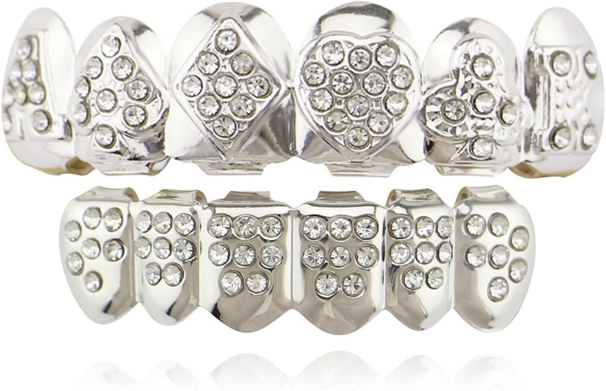 Gouden en Zilveren Hip Hop Grill Set met 2 Siliconen Mallen voor Festivals, Halloween en Cosplay Decoratie