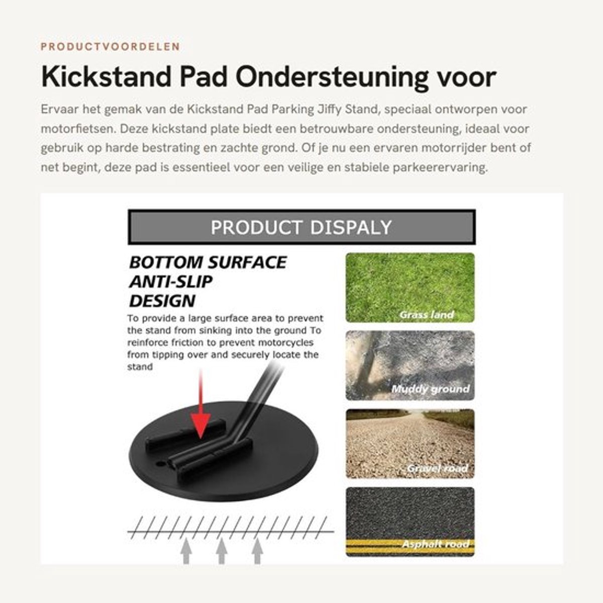 Kickstand Pad Universele Montage - Ondersteuning Kickstand Plate - Motorfiets Accessoires - Helpt Parkeren - Geschikt voor Zachte Grond - Motorsteun