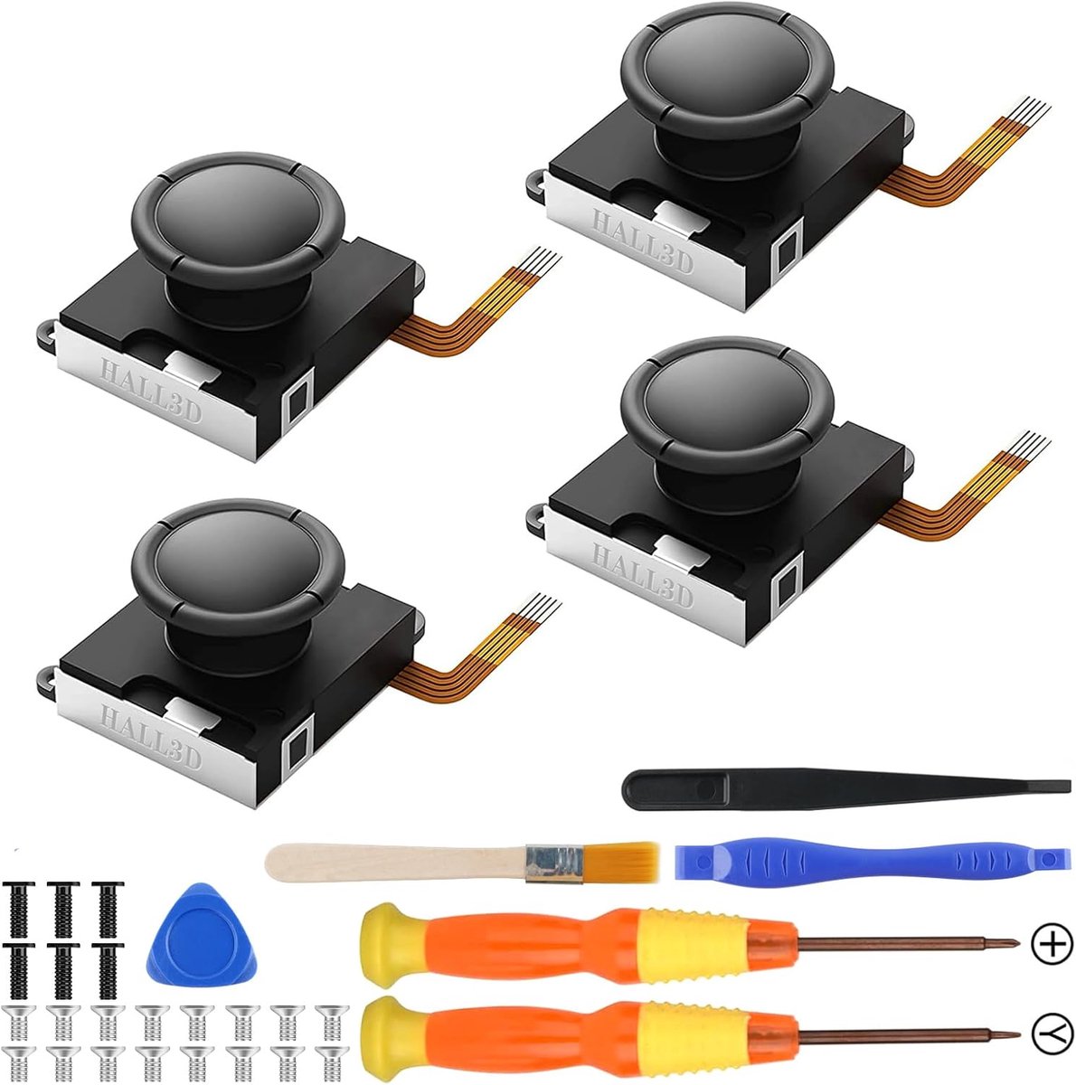 SnelShoppen - BRONAL Hall Effect Joystick Vervanging zonder Drift - Analoge Duimstick voor Switch & Switch Lite - 4 Stuks met Reparatieset - Duurzaam