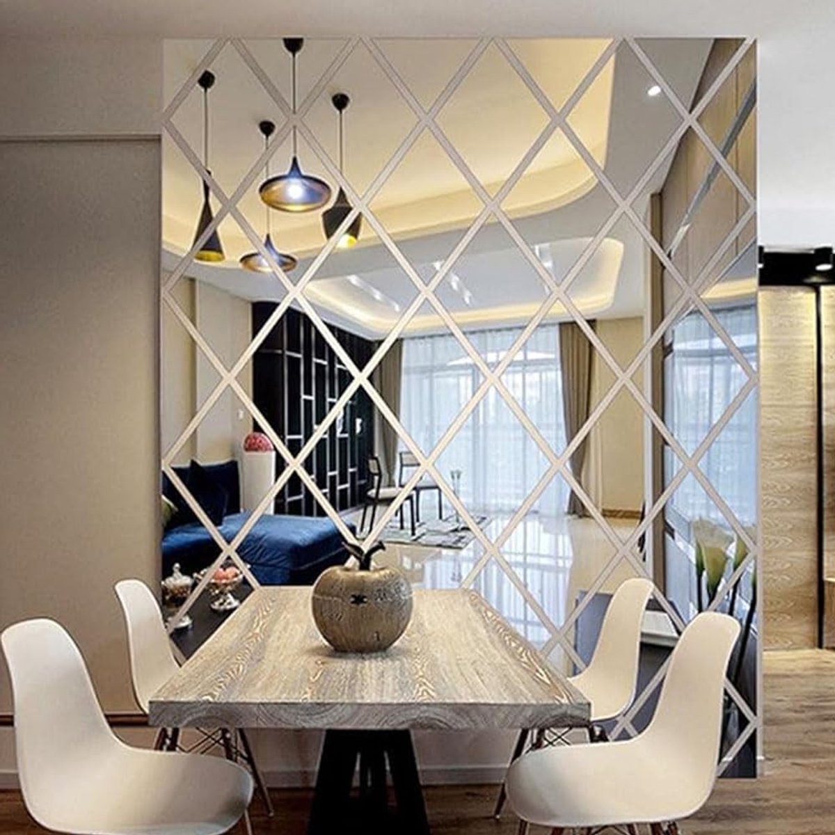 Set van 58 Zelfklevende Diamant Spiegel Stickers, 3D Verwijderbare Acryl Spiegels, Decoratieve Wanddecoratie voor Woonkamer, Slaapkamer en Meubels