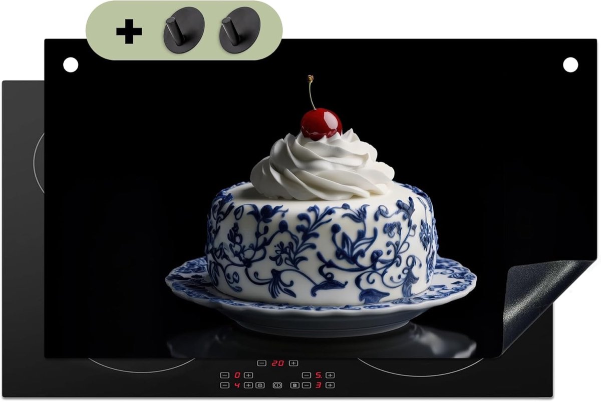 SnelShoppen - Inductie Hob Beschermmat 52x90cm - Antislip Mat - Keuken Decoratie - Spatbescherming - Uniek Foto Print - Ceramiek - Delft Blauw - Voor