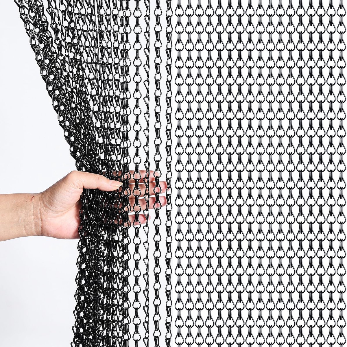 SnelShoppen - Aluminium Kettinggordijn 100 x 210 cm - Metalen Vliegenhor Insectenbestrijdingsgordijn voor Deuropeningen - Zwart - Ideaal voor Huizen,
