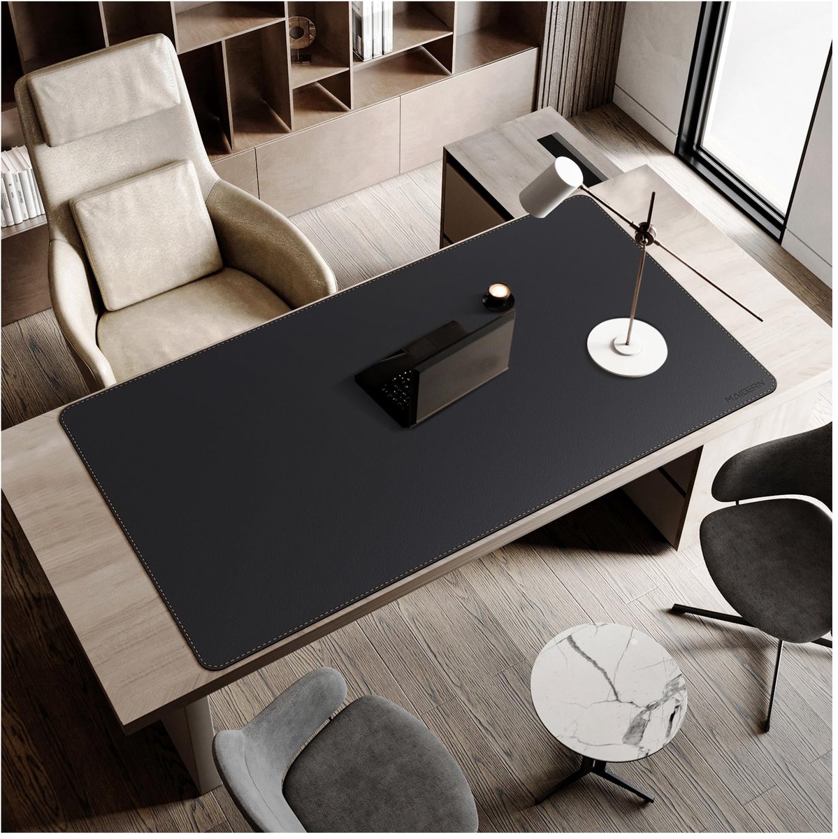 SnelShoppen - Premium Bureauonderlegger 160x80 cm - Grote Muismat van Kurk en Leer - Dubbelzijdig Waterdicht, Antislip voor Kantoor en Thuis - Zwart