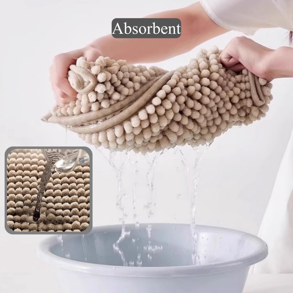 SnelShoppen - Chenille Badmat 60x90cm, Antislip Douchemat, Absorberend en Sneldrogend Badkamer Kleed, Zachte WC Mat in Bruin voor Badkamer, Douche en