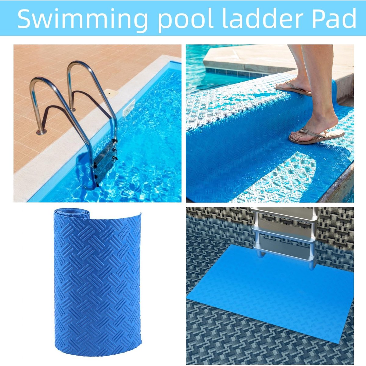 SnelShoppen - Zwembadladdermat 40x90 cm Antislip Veiligheidsmat voor Zwemtrap Beschermmat voor Bovengronds en Ingegraven Zwembad met Antisliptextuur