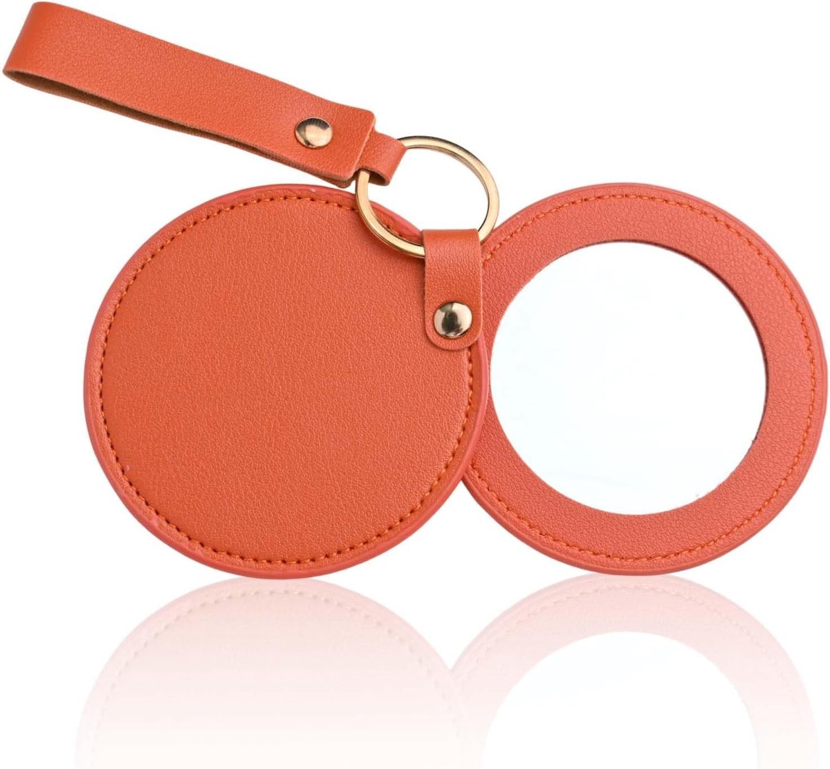Ronde Sleutelhanger Pocket Mirror - Draagbare Handspiegel met PU Leren Hoesje voor Cosmetica, Handtas, Reizen en Kantoorgebruik