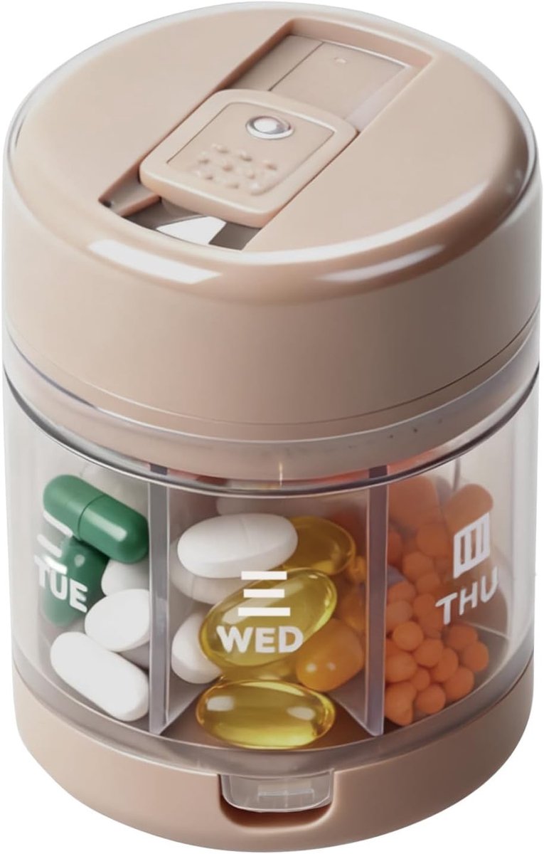 Tablet Organizer met 7 Grote Compartimenten, 2 Stuks voor Dagelijks Gebruik en Reizen, Ideaal voor Vitaminen en Capsules met Snijfunctie