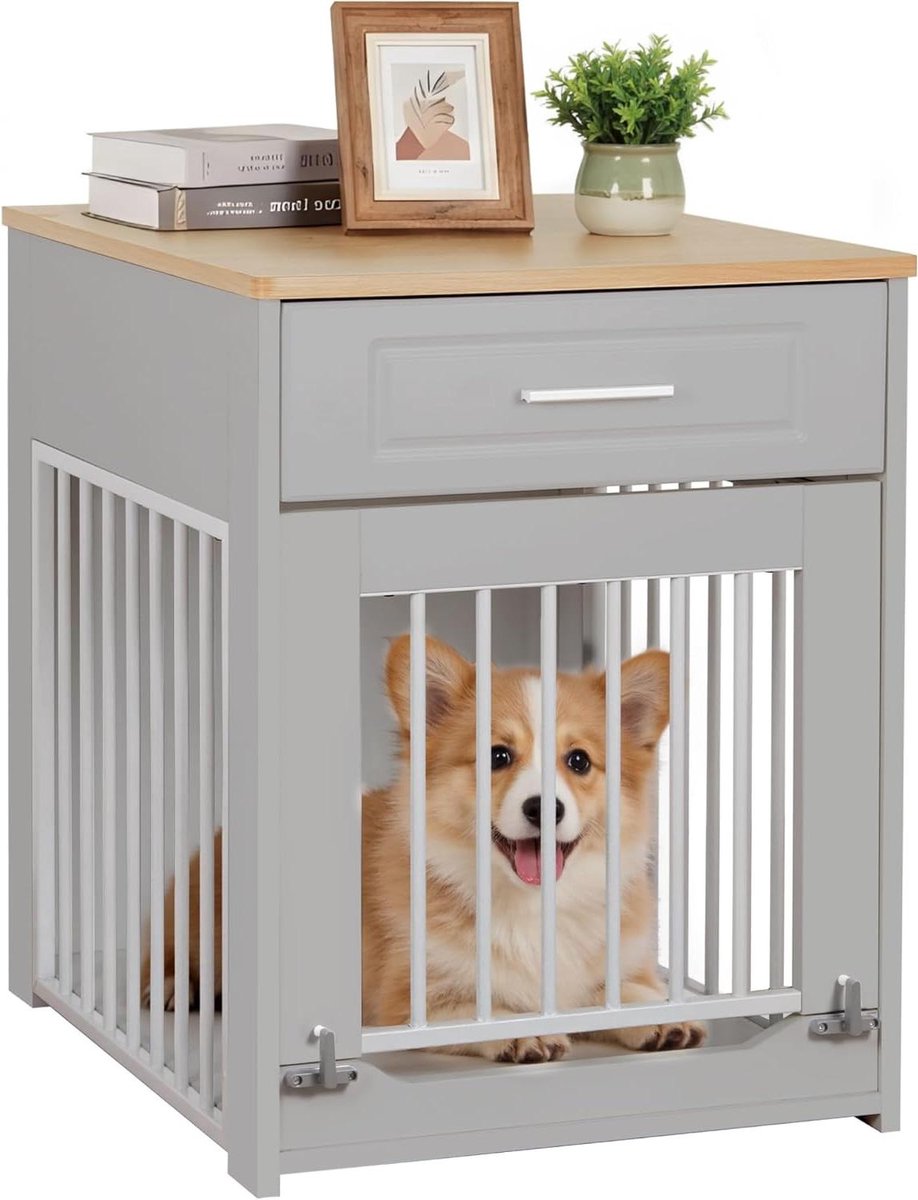 Hondenmeubel Bench - Huisdiermand - Veilige Rustplek - Inklapbare Deur - Extra Kleine Honden - Grijs