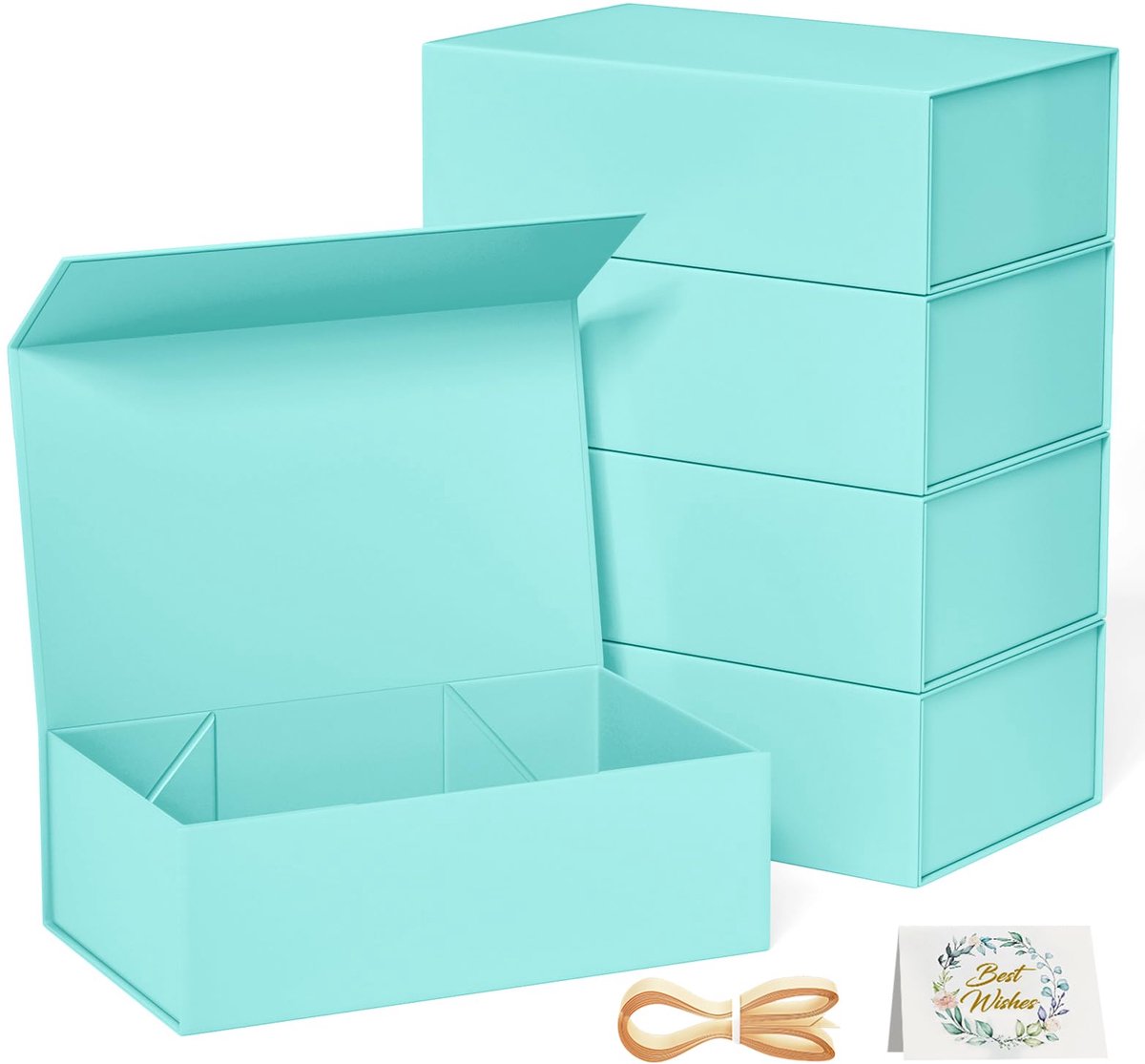 SnelShoppen - 5-pack geschenkdozen 24 x 15 x 7,6 cm met magnetische sluiting - Inklapbare rechthoekige cadeaudozen voor bruiloft, verjaardag, kerst en