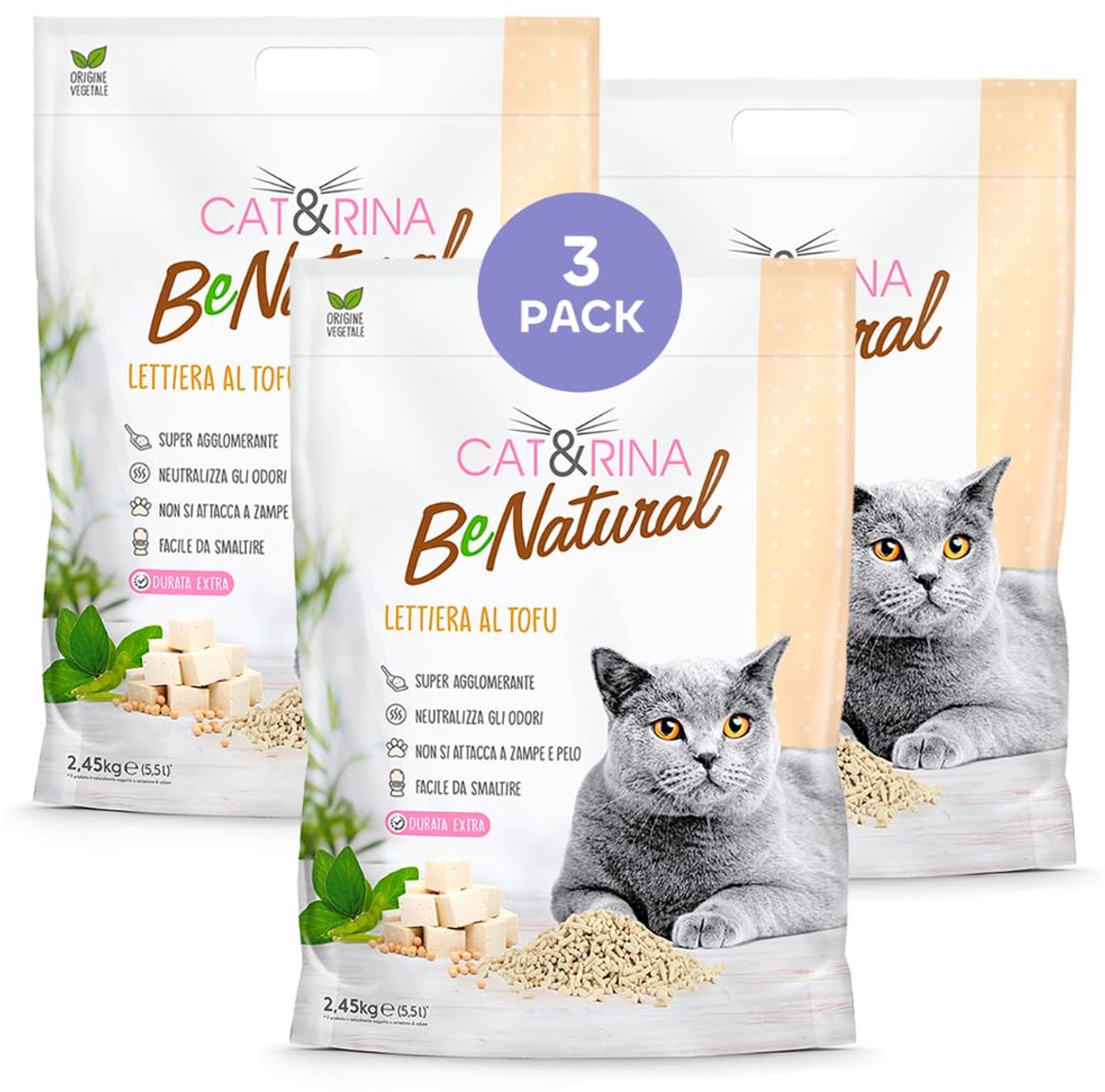 SnelShoppen - Cat&Rina BeNatural Tofu Kattenbakvulling 5,5L - Klonterend en Plantaardig - Tot 30 Dagen Gebruik - Verwijdering in Organisch of Toilet -