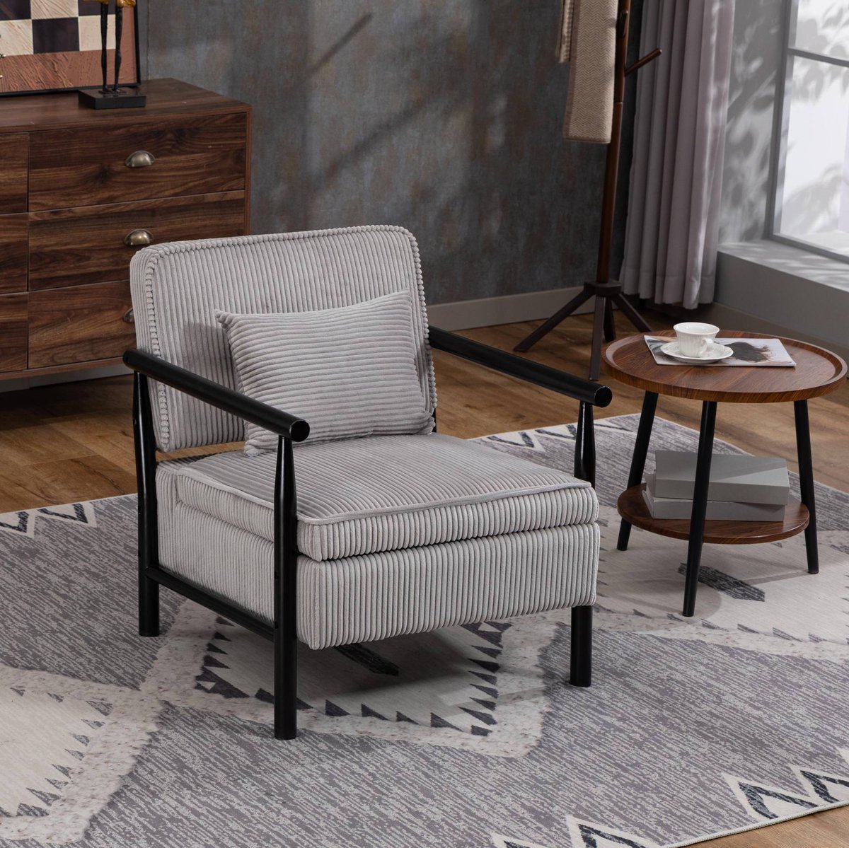 REDOM- Fauteuil - Met lendenkussen - Vast frame - Met armleuning - Scandinavische stijl - Woonkamer, slaapkamer en leeshoek - Velvet - Lichtgrijs - 83 x 66 x 73 cm