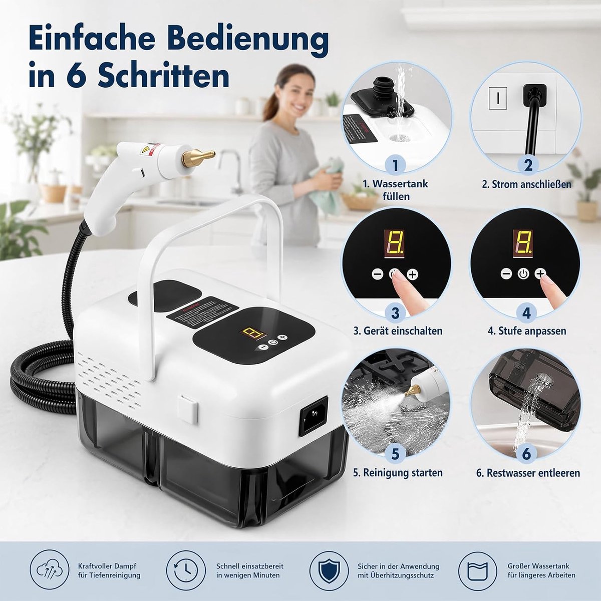 Stoomreiniger Handapparaat - Draagbare Stomer - Effectief Reinigen - All-in-one Multifunctioneel - 1200 ml Reservoir - Wit