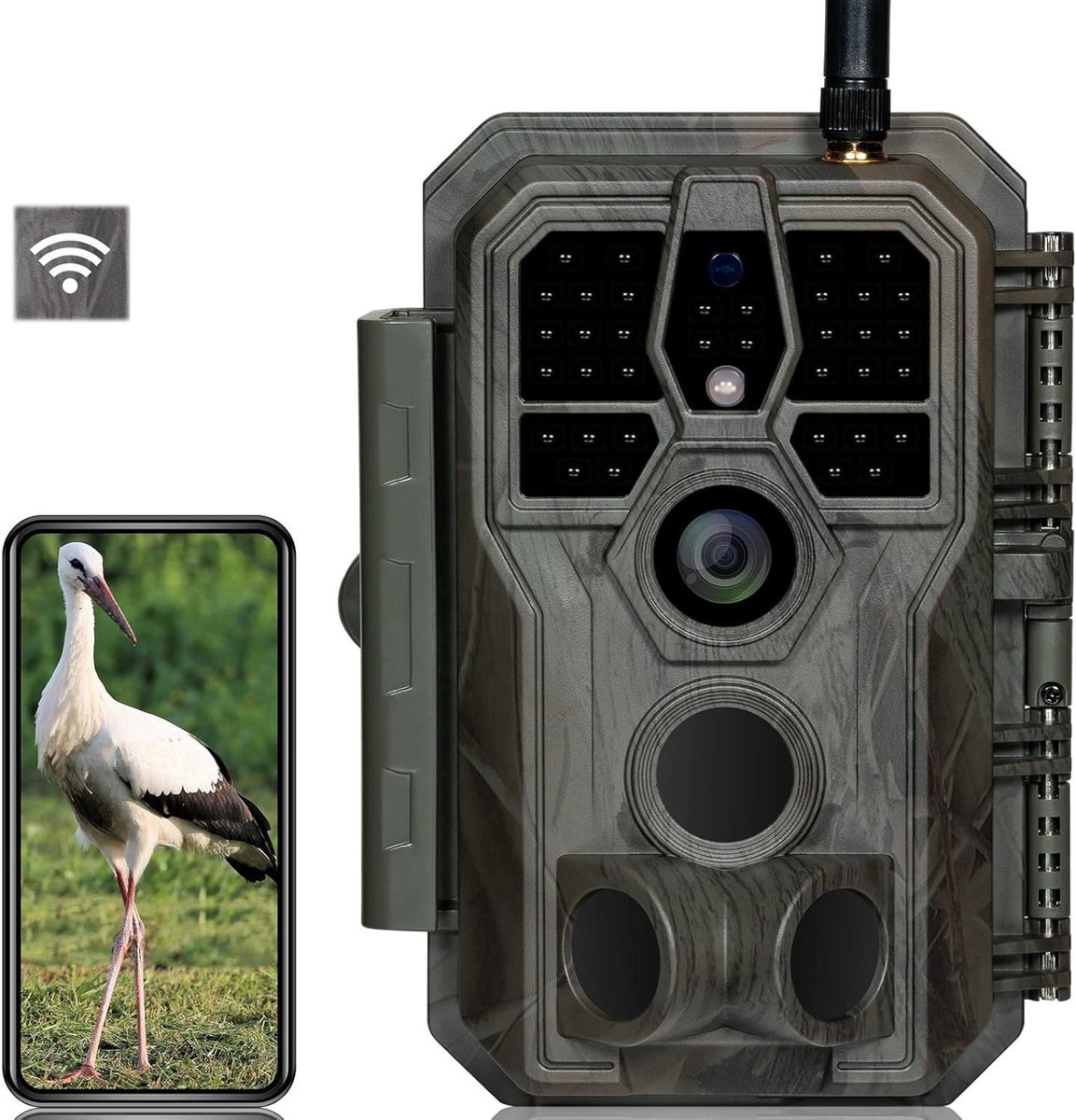 Wildcamera met wifi - Nachtzicht camera - Natuur observeren - Snelle trigger 01s - 64 MP - Camouflage