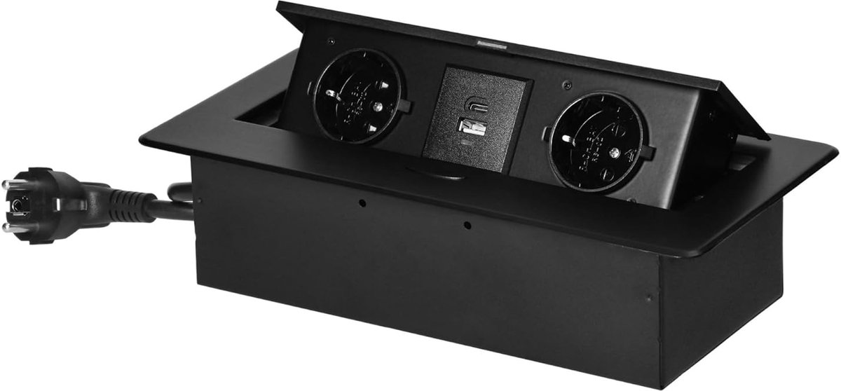 SnelShoppen - Miratic Inbouw Stopcontact - Werkblad Stopcontact met Vlakke Gefreesde Rand - Meubelcontactdoos met 2x USB-oplader (Type A+C, 3,6A) - Po
