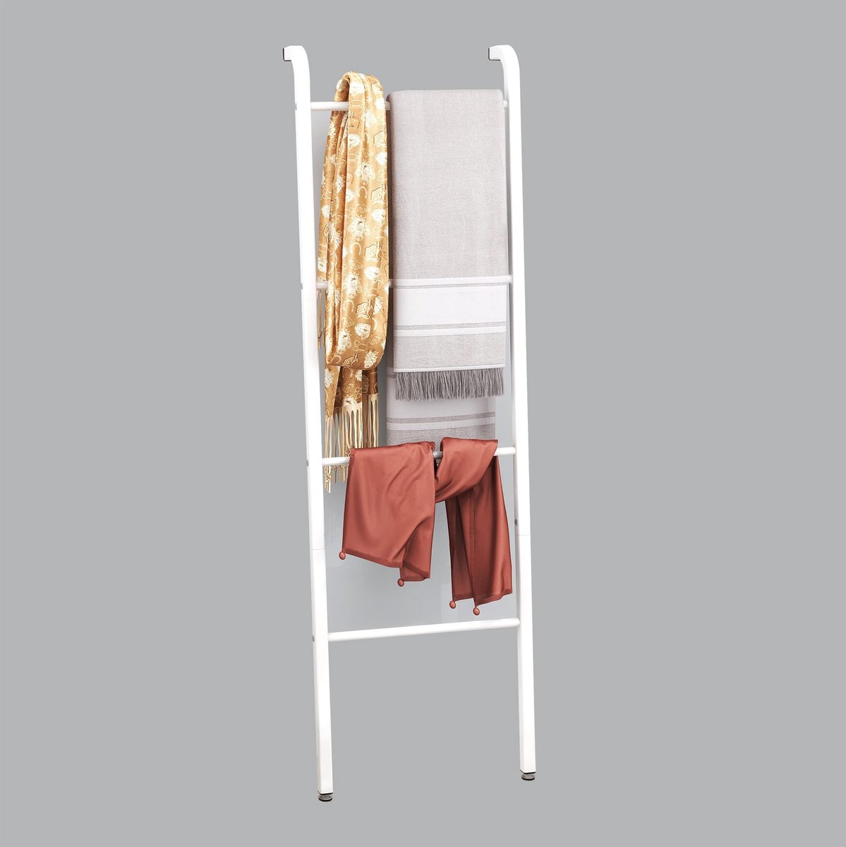 SnelShoppen - Vrijstaande 4-traps handdoekhouder, ladder voor wandeleuning, wit, multifunctionele organizer voor badkamer, slaapkamer, woonkamer, wasg