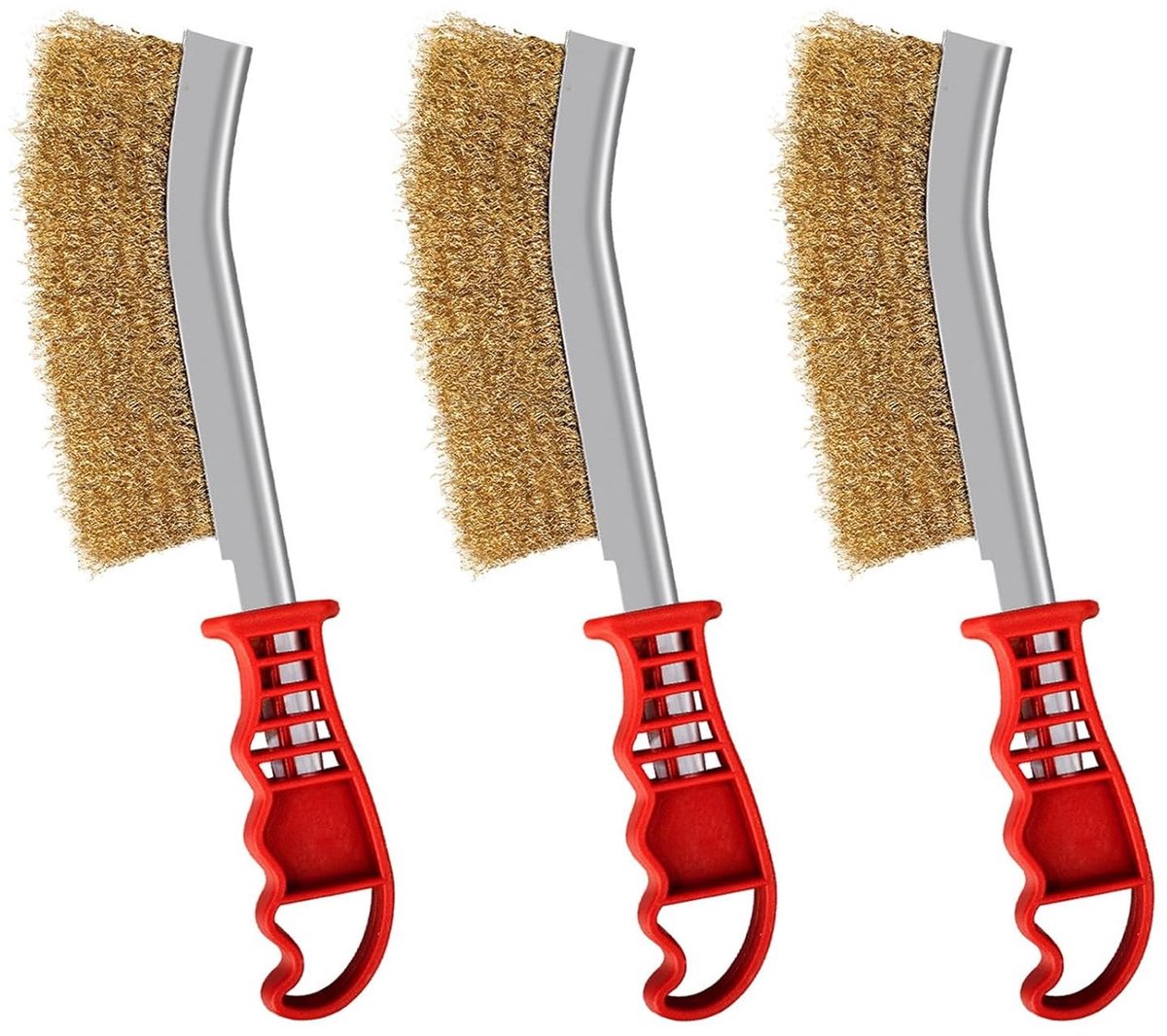 Set van 3 Handborstels met Gebogen Plastic Handvat voor het Verwijderen van Las Slakken, Roest en Verf Vlekken